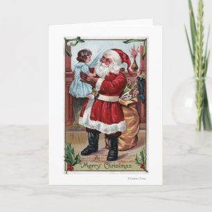 Cartão De Festividades Um Natal Feliz, uma garota segura em azul