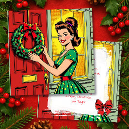 Cartão De Festividades Um Natal Fofo e Nostálgico de Meados do Século