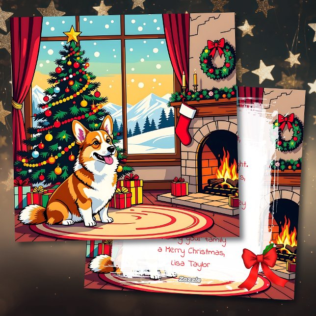 Cartão De Festividades Um Natal Personalizado de Corgi Fofo (Criador carregado)