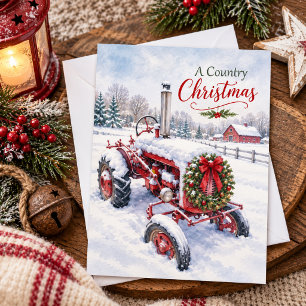 Cartão De Festividades Um Natal Rural Vintage Trator Vermelho