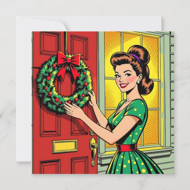 Cartão De Festividades Um Natal Sentimental de Meados do Século (Frente)