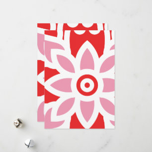 Cartão De Festividades um padrão vermelho e branco com uma flor