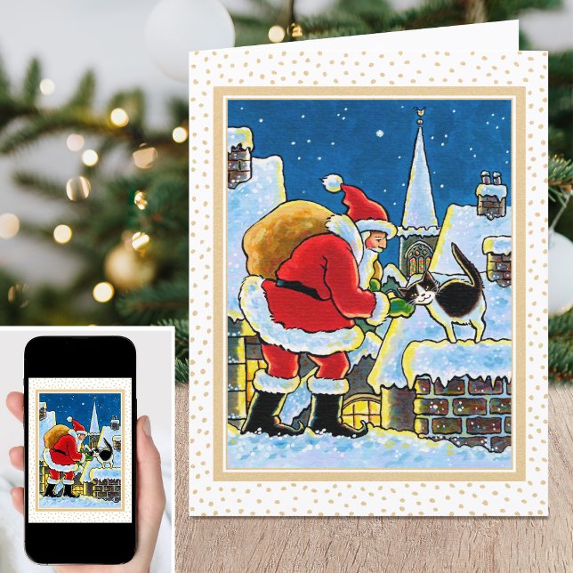 Cartão De Festividades Um Papai noel de boas-vindas ao Cat Notecard (Criador carregado)