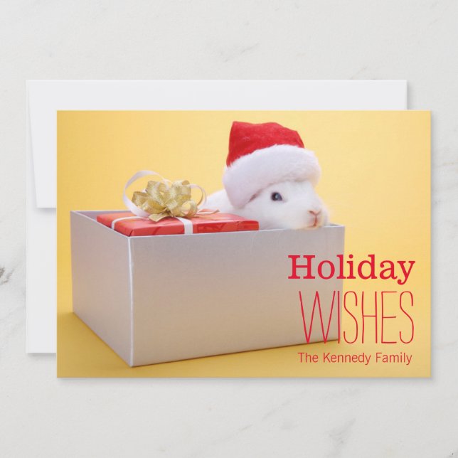 Cartão De Festividades Um presente embrulhado e um coelho com Papais noei (Frente)