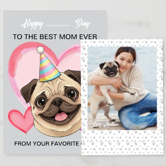 Cartão De Festividades Um Pug fofo em uma ocasião especial para a Mamãe