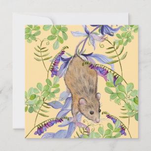Cartão De Festividades Um rato engraçado num matagal de flores.