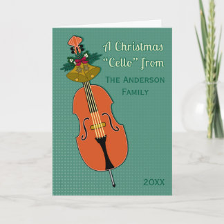 Cartão De Festividades Um violoncelo do Natal adiciona o nome e a data