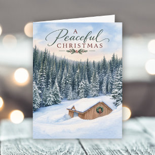Cartão De Festividades Uma Cabana Pacífica de Natal na Montanha Florestal