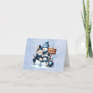 Cartão De Festividades Uma família bonitinha de neve pronta para o natal