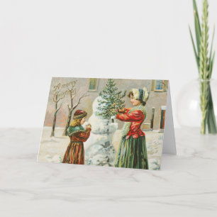 Cartão De Festividades Uma Feliz Mulher de Natal, Criança e Feriado de Ne