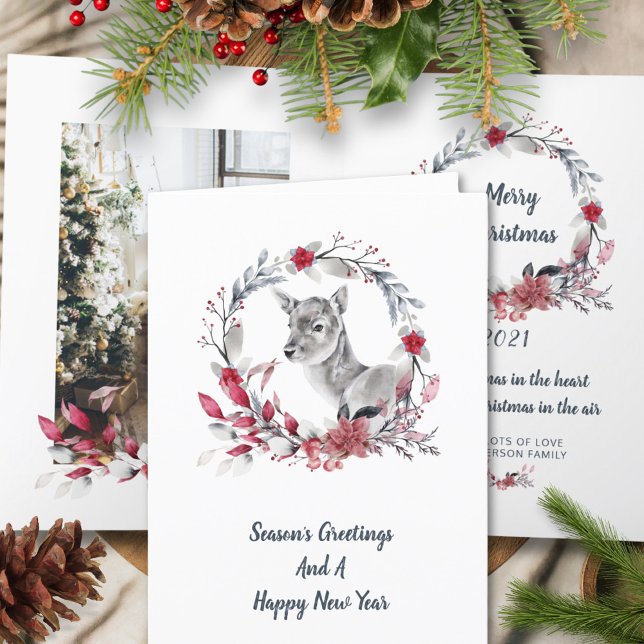 Cartão De Festividades Uma Foto da Família Bonita Reindeer Feliz Natal (Criador carregado)