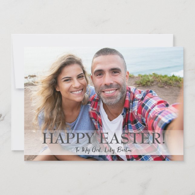 Cartão De Festividades Uma foto da família de Felzs pascoa Elegant Script (Frente)