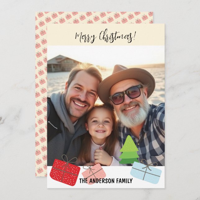Cartão De Festividades Uma Foto de Feliz Natal Colorido (Frente/Verso)