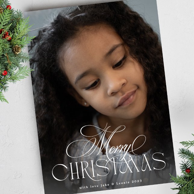 Cartão De Festividades Uma Foto do Natal da Caligrafia Botânica Elegante (Criador carregado)