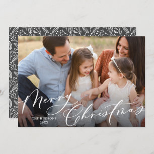 Cartão De Festividades Uma Foto Elegante White Script Feliz Natal