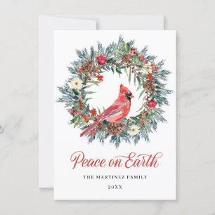 Cartão De Festividades UMA FOTO Pine Holly Christmas Wreath Red Cardinal
