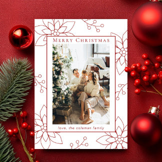 Cartão De Festividades Uma Foto Simples de Poinsettia Vermelha Moderna