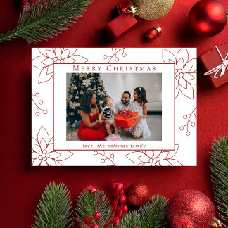 Cartão De Festividades Uma Foto Simples de Poinsettia Vermelha Moderna