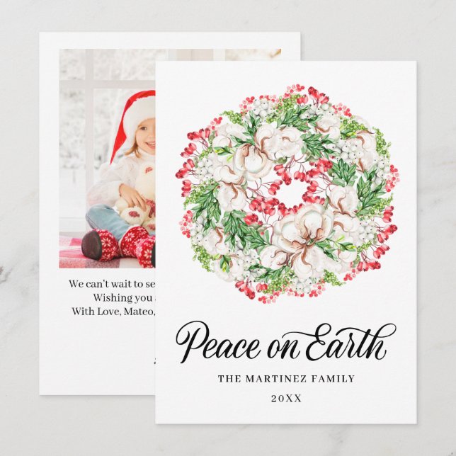 Cartão De Festividades UMA FOTO White Floral de Natal 2022 (Frente/Verso)