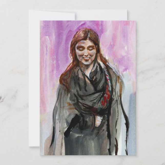 Cartão De Festividades Uma garota sorridente de preto (Frente)