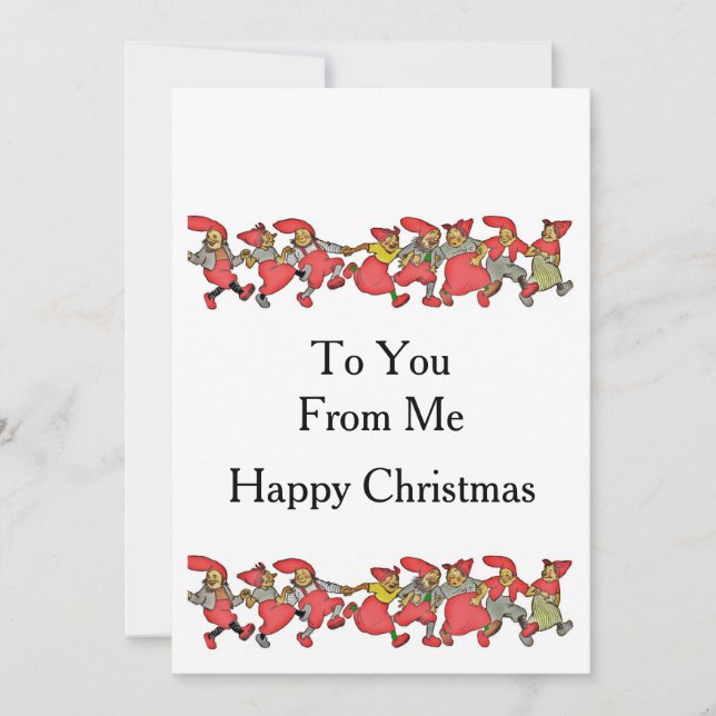 Cartão De Festividades Uma linha de gnomos dançantes (Frente)