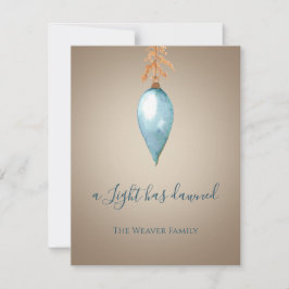 Cartão De Festividades Uma Luz Acendeu | Azul-aquarela Natal