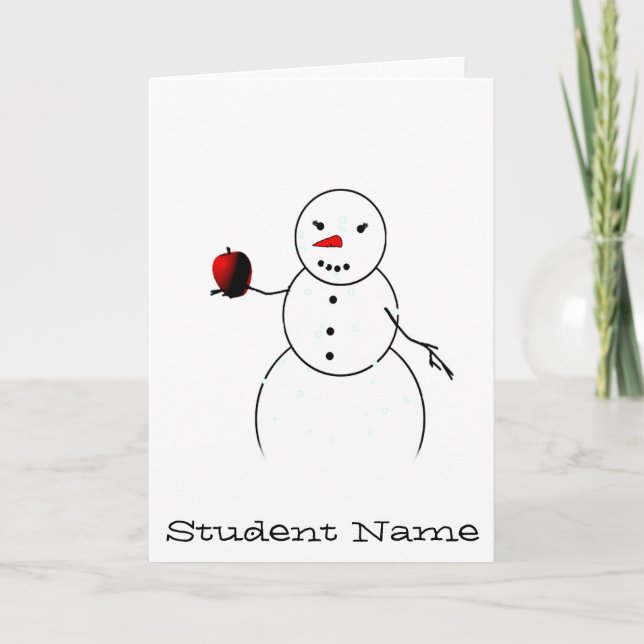 Cartão De Festividades Uma Maçã para o Professor de Pequeno Snowman (Frente)