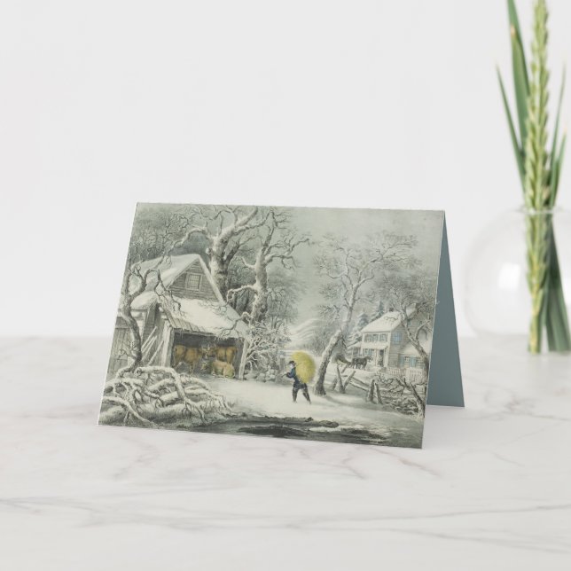 Cartão De Festividades Uma Manhã Neve - Fanny Palmer (Frente)