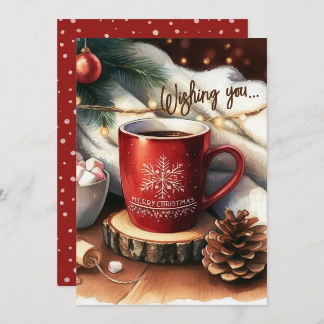 Cartão De Festividades Uma taça quente de Natal (Frente/Verso)