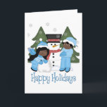 Cartão De Festividades undefined<br><div class="desc">Adorable African American Kids Building Snowman Winter Holiday tees and gifts.</div>