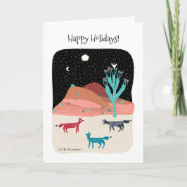 Cartão De Festividades Under a crescent Moon + bright star, three foxes