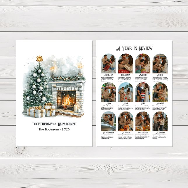 Cartão De Festividades União Reimaginada Aquarela Ano em Revisão (Togetherness Reimagined Watercolor Year in Review Holiday Card)