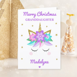 Cartão De Festividades Unicorn Glitter Christmas Para A Avó Roxo