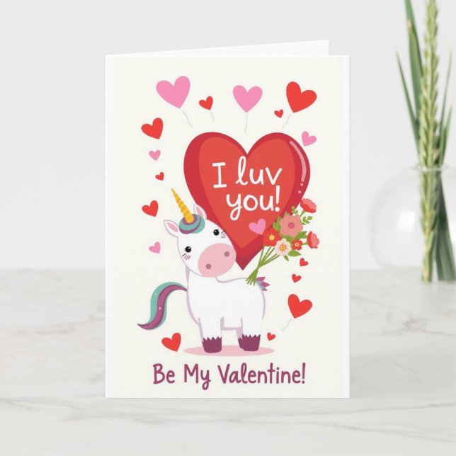 Cartão De Festividades Unicorn Luv! Valentines Day Card (Frente)