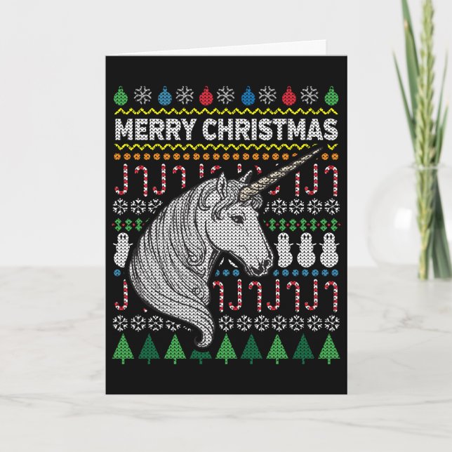 Cartão De Festividades Unicorn Ugly Christmas Sweater Wildlife Series (Frente)