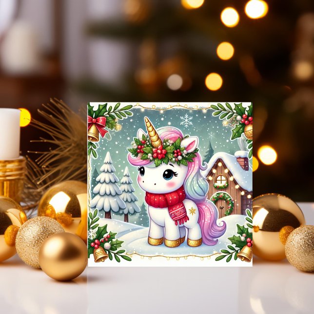 Cartão De Festividades Unicórnio em algodão festivo de inverno (Criador carregado)
