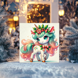 Cartão De Festividades Unicórnio Festivo com Laços Vermelhos e Cana-de-Aç