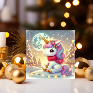 Cartão De Festividades Unicórnio Sob o Céu de Natal ao Luar
