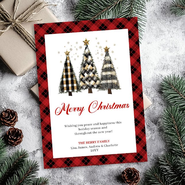 Cartão De Festividades Unique Red Black Plaid Christmas Tree Leopard Card (Unique Red Black Plaid Christmas Tree Leopard Card)