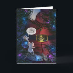 Cartão De Festividades Unique Vintage Masonic Santa Claus Christmas<br><div class="desc">Unique masonic Christmas cards that can be personalized for your fellow lodge brothers, friends and family. This one of a kind freemasonry style painting illustrated by Raphaela Wilson in 2020 depicts a vintage Santa Claus wearing a gold square and compass belt buckle. One of the white mice watching from the...</div>