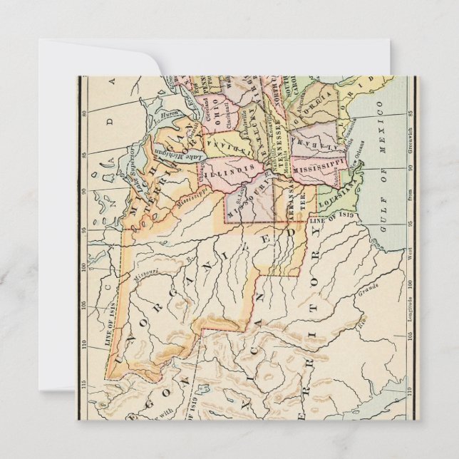 Cartão De Festividades United States 1830 Historical Map Illustration (Frente)