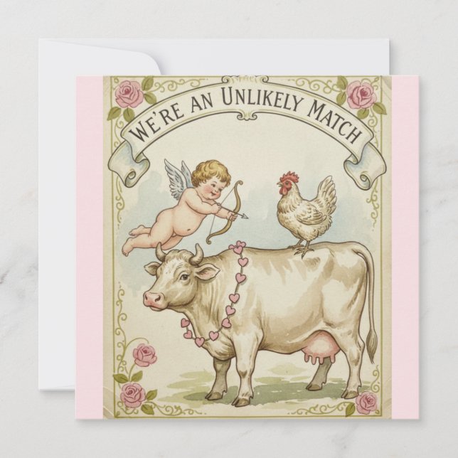 Cartão De Festividades Unlikely Match Funny Valentine's Day Card Chicken (Frente)