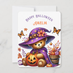 Cartão De Festividades Ursa de Bruxa Fofa Abóbora Feliz Halloween