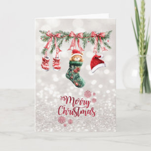 Cartão De Festividades Ursinho de bebê do Papai Noel na Linha de Roupas d