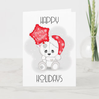 Cartão De Festividades Urso Branco Fofo com Balão de Natal