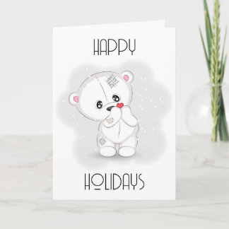Cartão De Festividades Urso Branco Fofo com Pequeno Coração