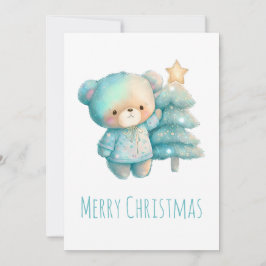 Cartão De Festividades Urso Cinto e Árvore de Natal