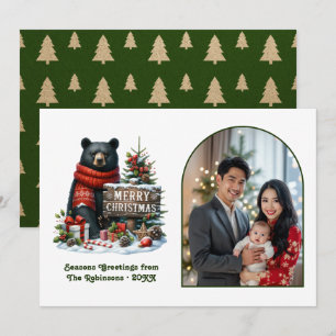 Cartão De Festividades Urso da Floresta Rústica Floresta Natal Magia Foto