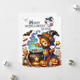 Cartão De Festividades Urso de Halloween Feiticeiro Feriado