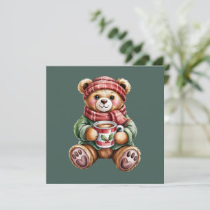 Cartão De Festividades Urso de Natal Aconchegante Café de Inverno do Nata